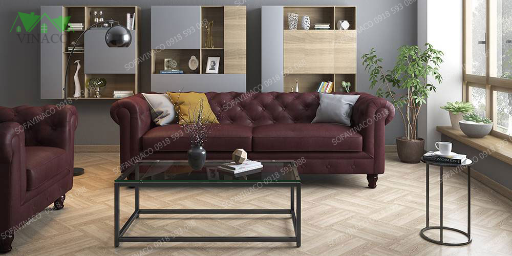 Mẫu ghế sofa da tân cổ điển thiết kế đơn giản đẹp mắt